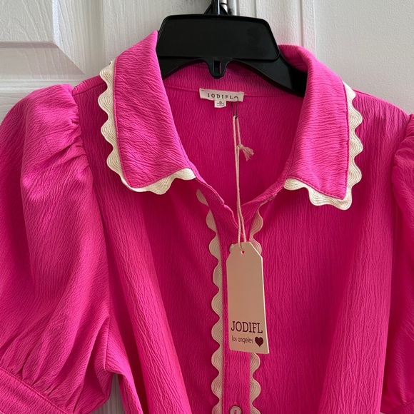 Avara Pink Scallop-Trim Tie-Waist Mini Dress -NWT - Picture 5 of 6